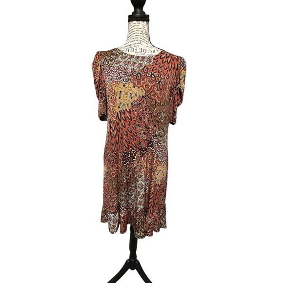 Vintage Ivy Road feather Print Shift shoulderpads sz M peacock fairy Whimsigoth - Picture 1 of 8